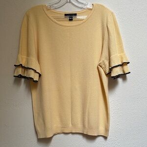 White House Black Market Cream Ruffle Sleeve Top